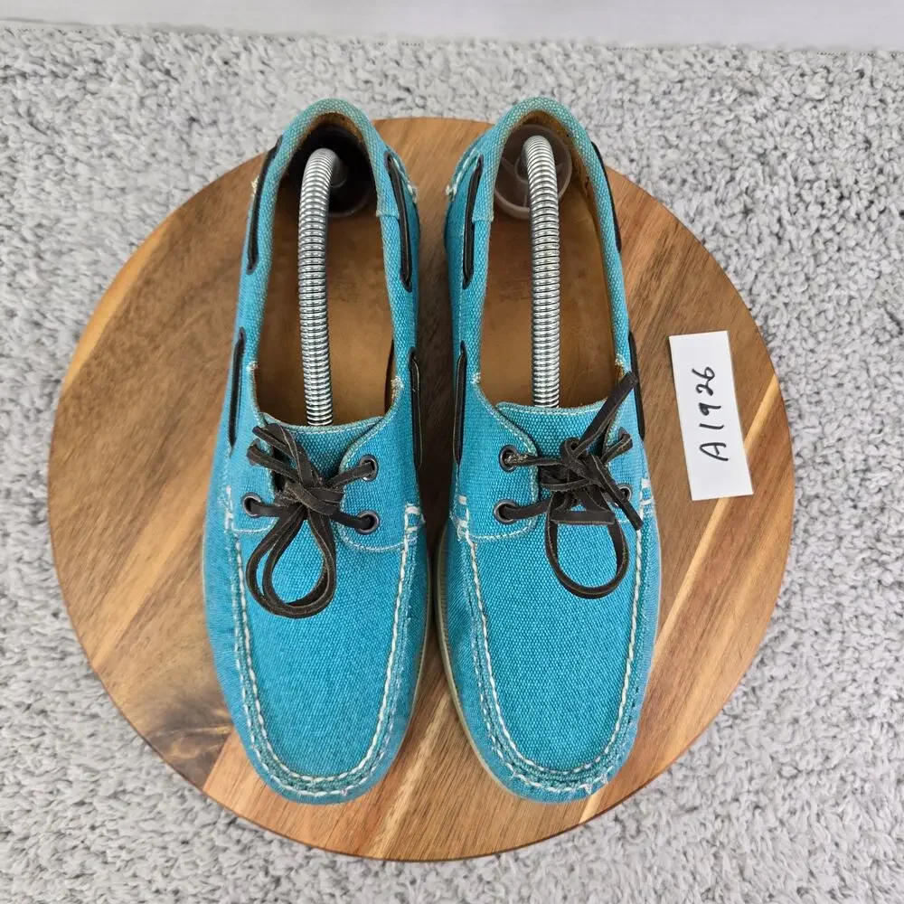 Peter Millar Mens 9M Light Blue Canvas Casual Lifestyle Daily Loafer Boat Shoe